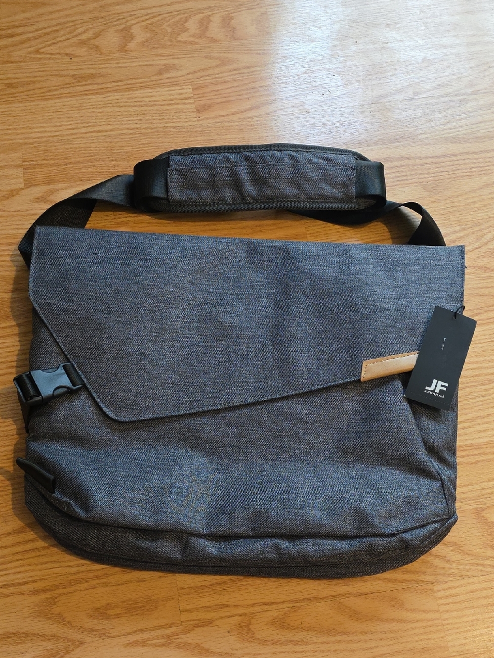 jf j.ferrar Gray Messenger Bag with Tan Accent